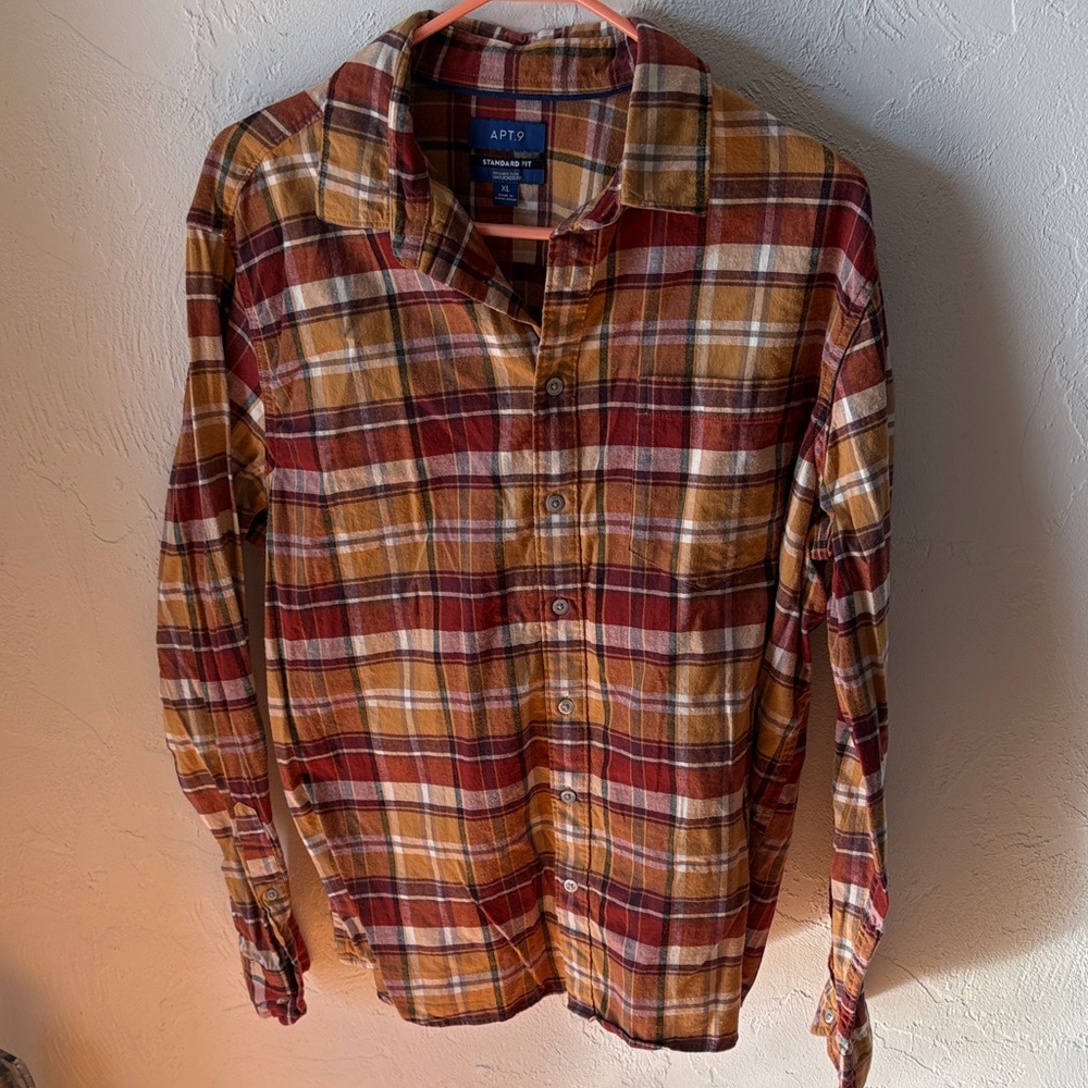 Apt. 9 Men's Plaid Shirt - Red and Gold